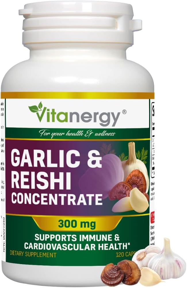 Garlic & Reishi kapslar - Cardiovascular Health & Immune Support - Potent Whole Bulbs Extract, No Aftertaste - 120 Vegan Caps
