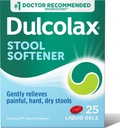 Dulcolax Softener solki Laksatiivinen neste geelikapselit, hellä ummetus Kovien, kuivien työkalujen lievittäminen, natriumdokusaatti 100 mg, 25