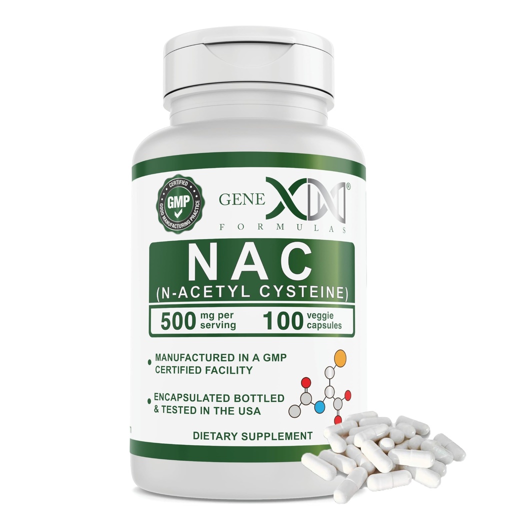 Genex Formula NAC 500 mg (100 kapselia) N-asetyylikysteiini, tukee maksan terveys - ei-GMO, Gluteeniton, Vegan (3 kuukauden tarjonta)