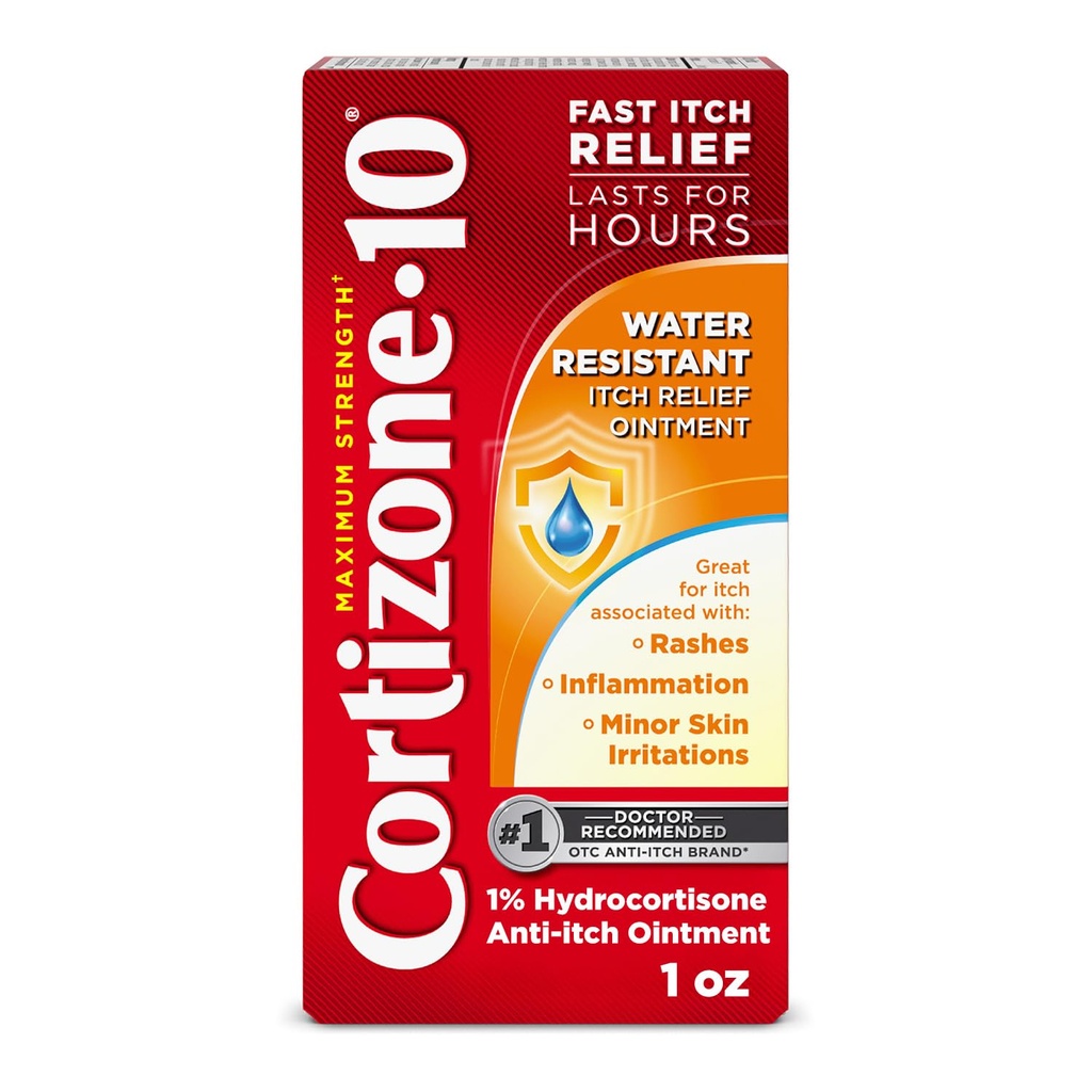Cortizone 10 Maximum Strength Water Resistant Itch Relief Voide, 1% Hydrokortisoni, nopeatoiminen, anti-Itch Cream for Bug Bites, Ihottuma, Ekseema, Psoriaasi, Myrkky Ivy, Tammi, Sumac & More, 1 oz
