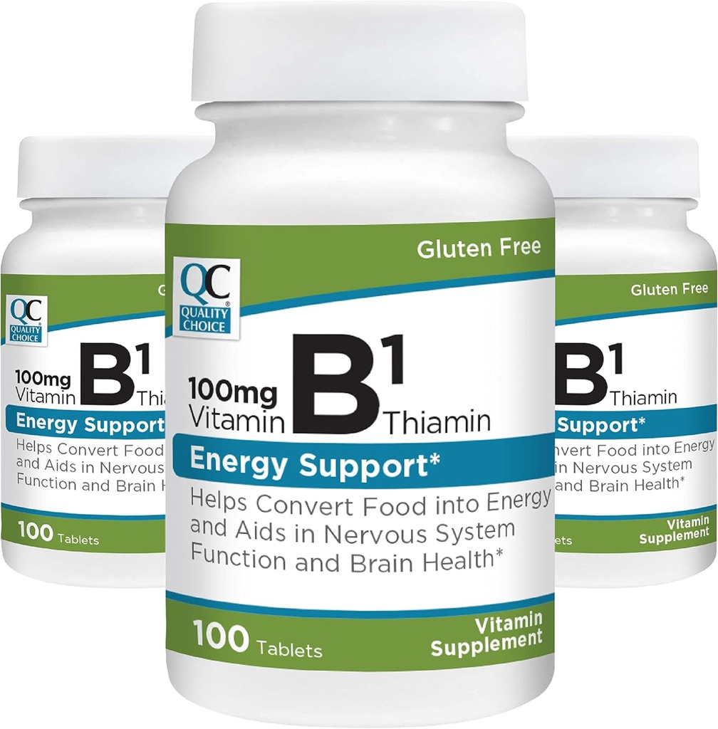 Quality Choice B1 Thiamin 100 mg Energy Support, Hermoston toiminta, & Aivojen terveys Vitamiini lisätabletit, 100 Count pullot (3 pakkaus)