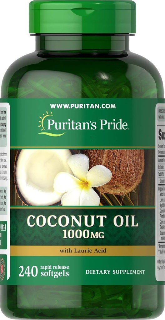 Puritans Pride Coconut Oil 1000 mg Softgels, 240 Count