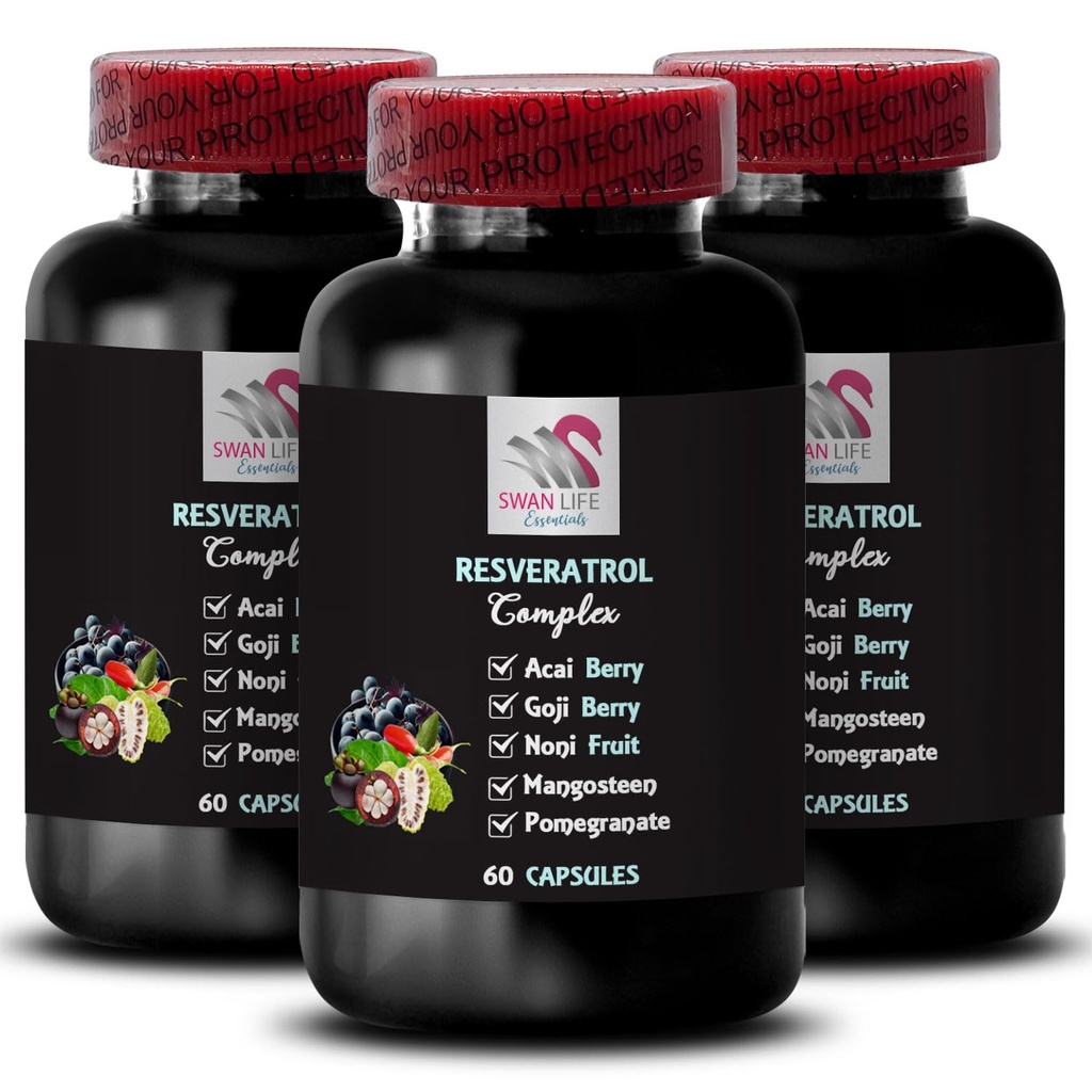 Marjaedut - RESVERATROL COMLEX - Päivittäiset antioksidantit, Acai Berry Strength, Elderberry Boost, Grape Skin Boost, Grape Grapeate Energy, Goji Berry Power, Hydraation Factor 3 pullot 180 kapselia