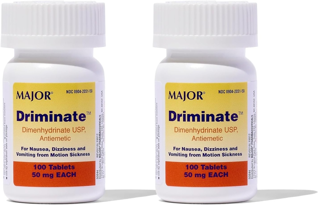 MAGROR Drinate - Dimenhydrinate 50mg Motion Pahoinvointi Tabletit - Pahoinvointilääkkeet - 100 tablettia (2 pakkaus)