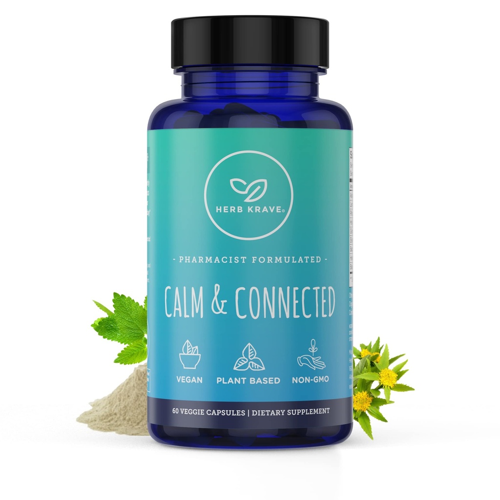 Calm & Connected - Stress Support & Ayurvedic Nootropic Natural Rauhoitu, Focus, Clarity ja Energy, Cortisol Manager Ginkgo Biloba, Ashwagandha, Rhodiola, Lemon Balm -60 kapselit (1)