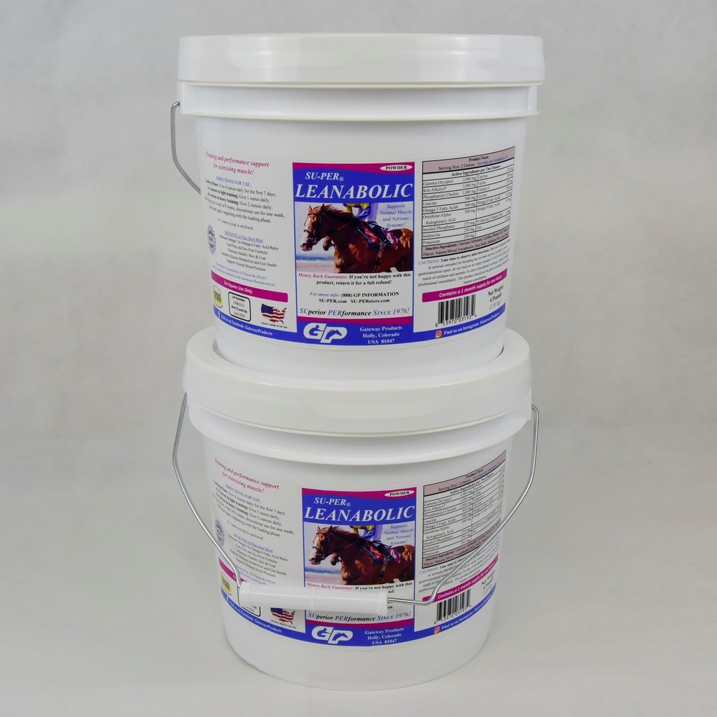SU-PER Leanabolic Horse Muscle Supplement - Utbildning och prestationsstöd i hästar - Häst Vitaminer och mineraltillskott - 4 pund, (2 Pack)
