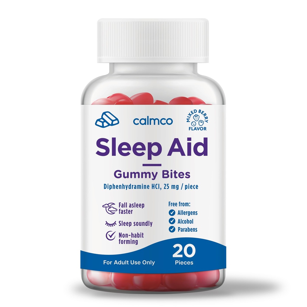 CalmCo Aikuisten uniapuun Gummy Bites - Non-Habit muodossa uni tuki 25mg Difenhydramiini, Helppo-to-Chew Nighttime Uniapuun Gummies, Edistää parempaa unta, ja putoaa Nopeammin, 20 Count