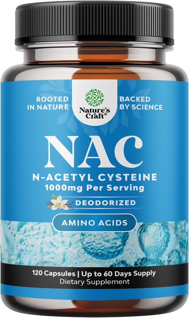 NAC Supplement N-Acetyl Cysteine 1000mg - Vegan High Absorption Non-Smelly NAC 1000mg Capsules Glutathione Precursor för Liver Cleanse Detox & Repair Plus Lung Health and Immunity Support (2 Månader)