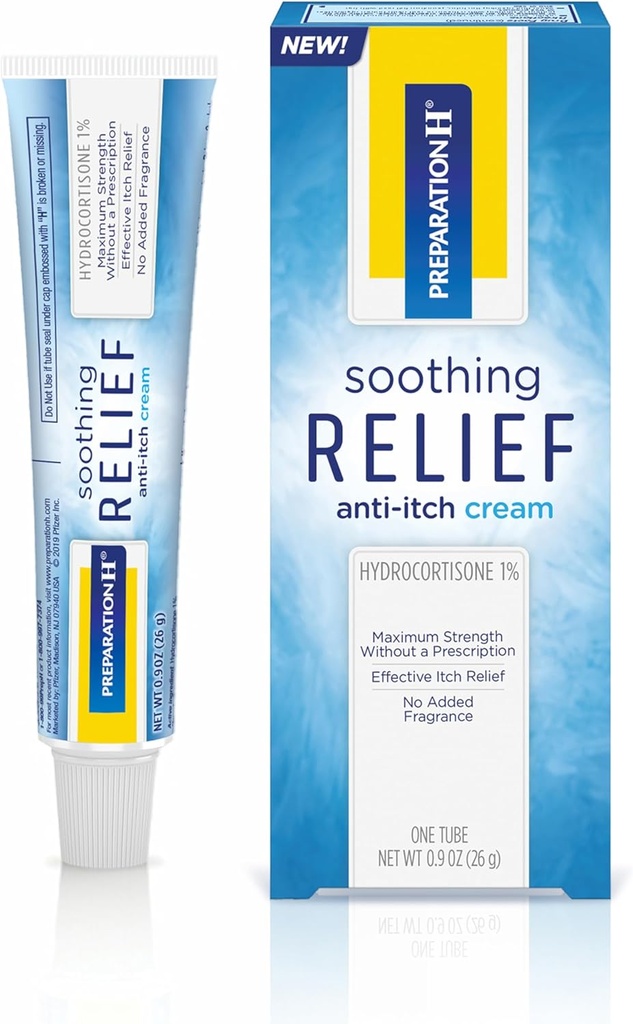 Förberedelse H Soothing Relief Anti Itch Cream, 1% Hydrocortisone Cream för Butt Itch Relief - 0,9 Oz Tube
