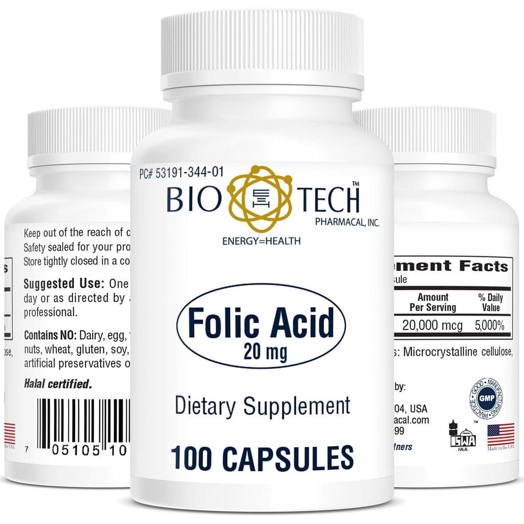 Bio-Tech Pharmacal Folic Acid (20 mg, 100 Count)