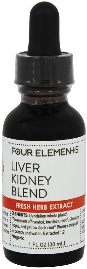 Maksa Munuaisten Blend Herbal Tincture Neljä elementtiä Organic Herbals 1 oz Liquid