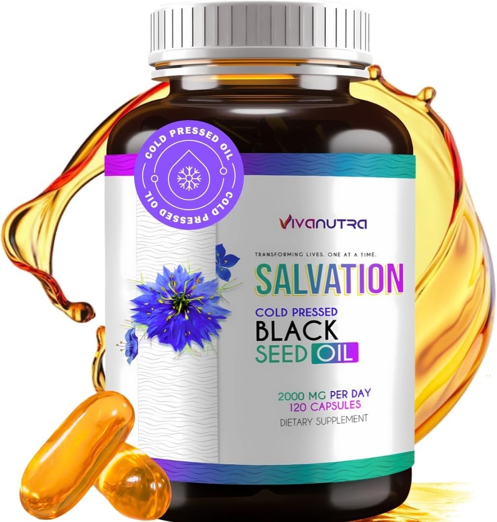 Musta siemenöljy kapselit - kylmäpuristettu Nigella Sativa (Turkinsh) Thymokinoni, musta Cumin Nigella Sativa Seed Oil, 100% Liquid Pure Blackseed Oil 120 Count, 500mg per kapseli, valmistettu Yhdysvalloissa