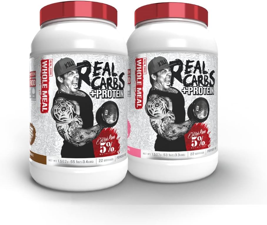 5% Nutrition Real Carbs + Protein (2 Pack Bundle) | Clean Mass Gainer Protein Powder | Real Food Carbohydrate Fuel för Pre Workout / Post-Workout Recovery Meal (Chocolate + födelsedagstårta)