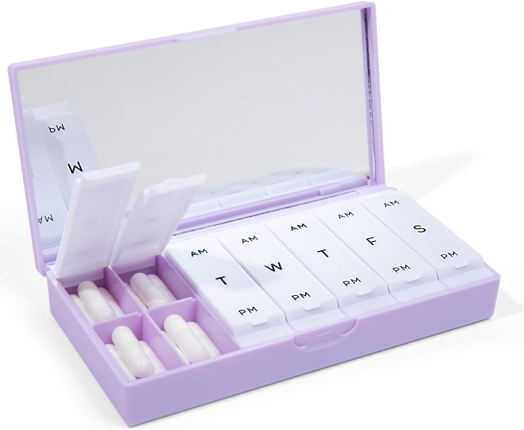 PORT X POLISH Designer Viikoittain pillerilaatikko Organizer (AM/PM 2X Daily, Lilac) 