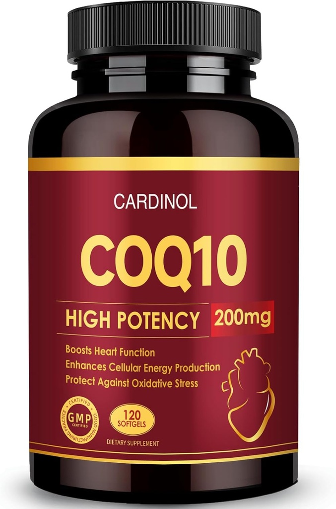 CoQ10 200mg Softgels with PQQ & Omega 3, Maksimi-imukyky Coenzyme Q10, Powerful Antioxidantti for Heart & Energy Health, 120 Count, 4 kuukauden toimitus, ei-GMO