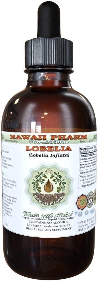 Lobelia alkoholiton nesteuute, orgaaninen Lobelia (Lobelia Inflata) Kuivattu Herb Glycerite Havaiji Pharm Natural Herbal Supplement 4 oz