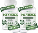 25-i-1 polyfenoler tillskott, 2000MG kraftfulla antioxidanter och polyfenol för åldersförsvar, polyfenol superfood, Quercetin, Resveratrol, växtbaserad och energi, immunstöd, 120 kapslar