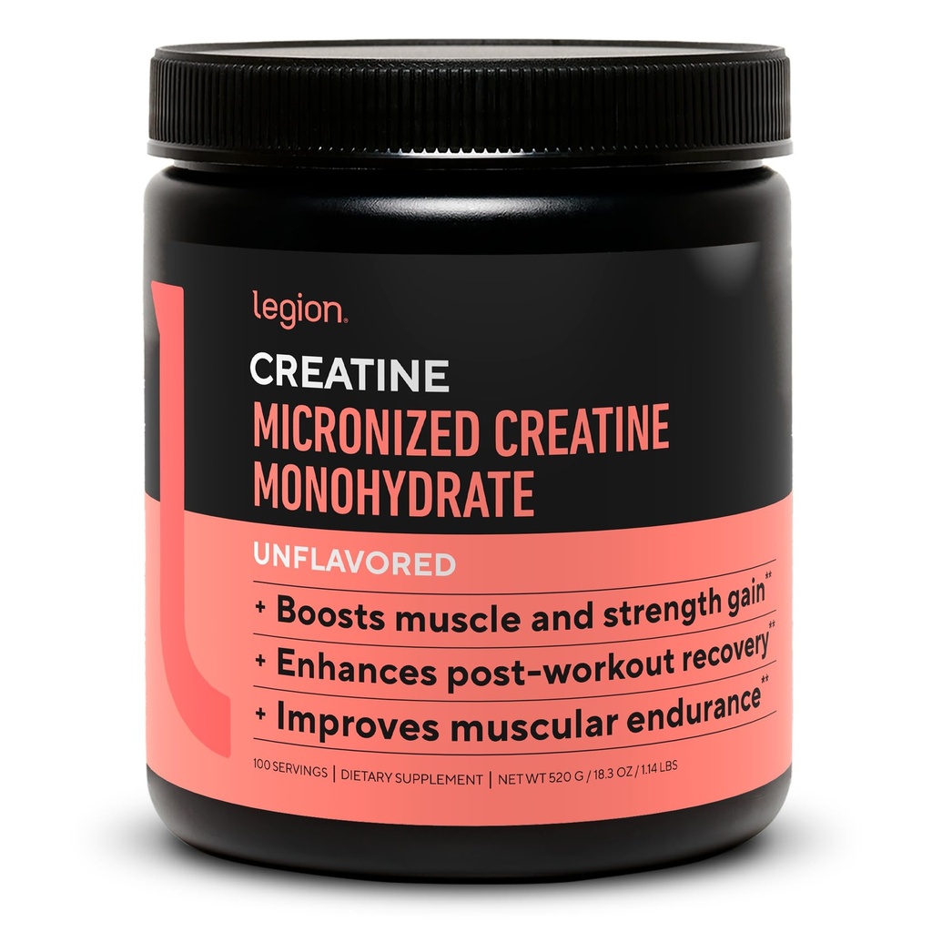 LEGION Micronized Creatine Monohydraatti täydennysosa - Clean Creatine Powder for Muscle Gain & Post Treout Recovery - Micronized Creatine Supplement for Maximum Absorption (100 Tarjoukset, Ei makua)