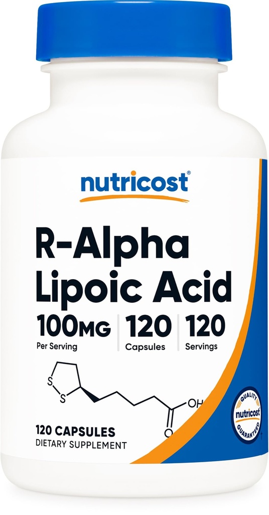 Nutricost R-Alpha Lipoic Acid 100 mg, 120 kapselia - Kasviskapselit, ei-GMO:t, Gluteeniton