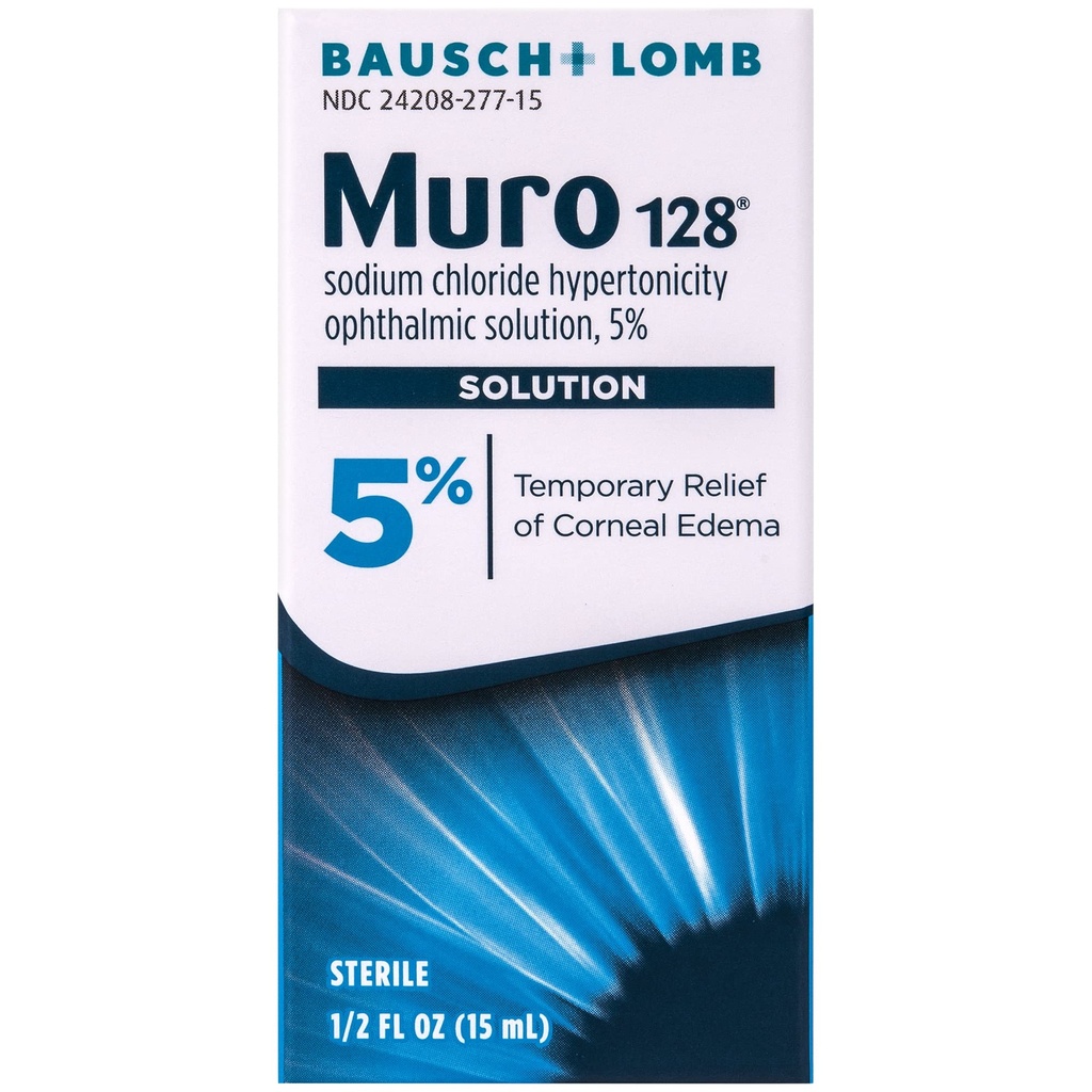 Muro 128 Solution, Corneal Edeman väliaikainen lievittäminen, silmien hoito, Natriumkloridi Hypertonicity Oftalmic Solution 5%, 0,5 Fl. Oz