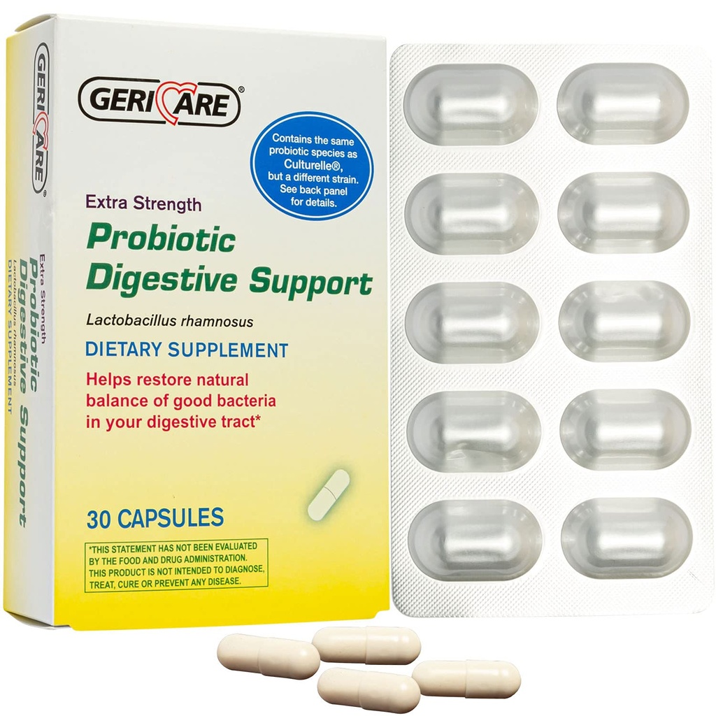 GeriCare Probiotic Digestive Support | Extra Styrka 20 miljarder CFU Lactobacillus Rhamnosus R-11 Daily Probiotic | Håller ditt Digestive System balanserat | 30 kapslar