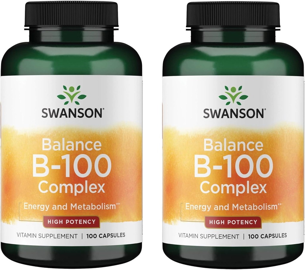 Swanson-vitamiini B-100 - vitamiini täydentää edistää energiaa ja aineenvaihduntaa tuki - korkea teho Formula tuki sydämen terveys, aivojen terveys & hermotoiminta - (100 kapselia) (2 pakkaus)