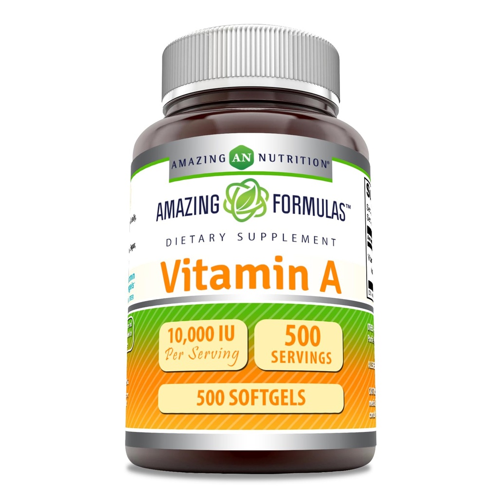 Fantastiska formler Vitamin A 10000 IE Supplement | som Retinyl Palmitate | 3000 Mcg | Softgels | Non-GMO | Gluten Free | Made in USA (1 Pack, 500 Count)