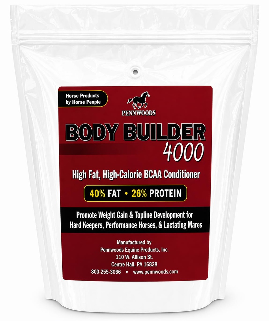 Pennwoods Body Builder 4000, Horse Weight Gain Supplement, Korkea rasva ja energia Hevonen Paino Rakentaja kehon hoito Hevonen Vitamiinit, parantaa sorkka laatu - 25 LB Bag