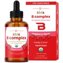 NutraChamps Vitamin B-komplex för barn, B1, B2, B3, B6, B7, B9 & Methyl B12, Kids B Complex Liquid Drops Supplement, Energy, Focus, Metabolism, Natural Berry, 120 portioner, 4 månaders leverans