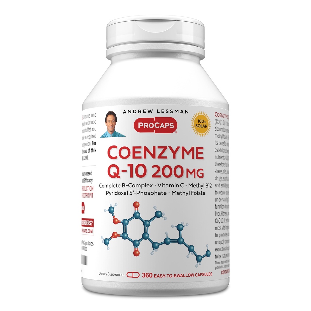 ANDREW LESSMAN Coenzyme Q-10 200 mg 360 kapselia - Essential for Energy Production and Optimum Key Organ Function, Anti-Oksidantti tuki, jota täydentää ikääntyminen, Plus B-Complex. Helppo niellä
