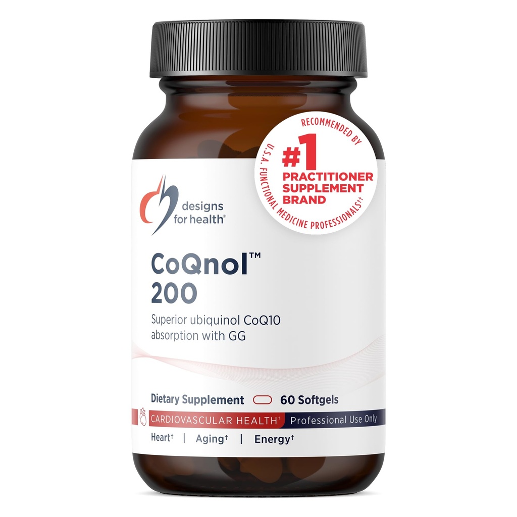 Designs for Health CoQnol 200mg - CoQ10 Ubiquinol med Superior Bioavailability + Exclusive Absorption Technology - Double CoenzymeQ10 Boost with GG - Heart, Healthy Aging + Cell Support (60 Softgels)