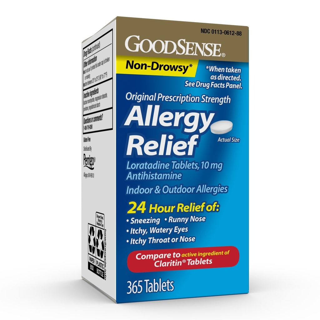 GoodSense Allergy Relief Loratadine Tabletit 10 mg, Antihistamiini, Allergialääke 24 tunnin Allergialääke, 365