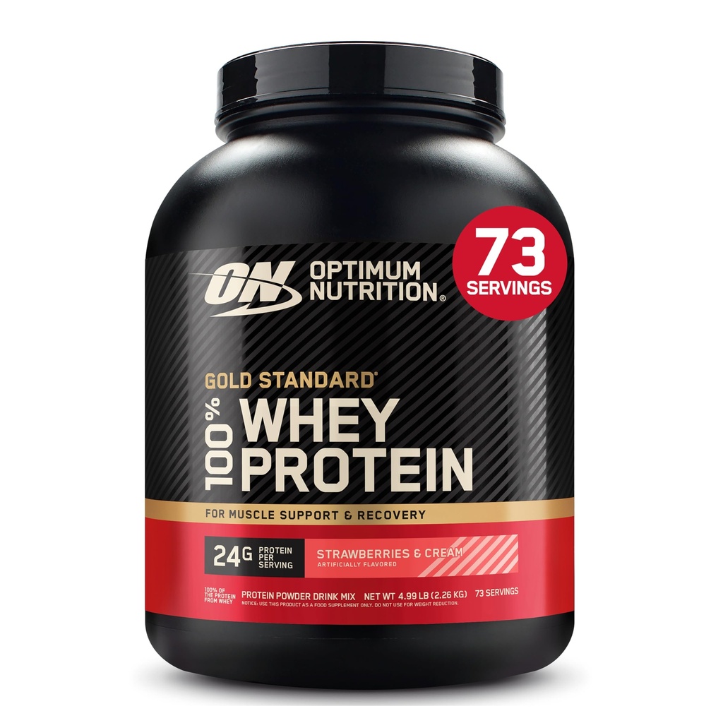 Optimum Nutrition Gold Standard 100% Whey Protein Powder, Mansikka & Cream, 5 punta (Packaging May Vary)
