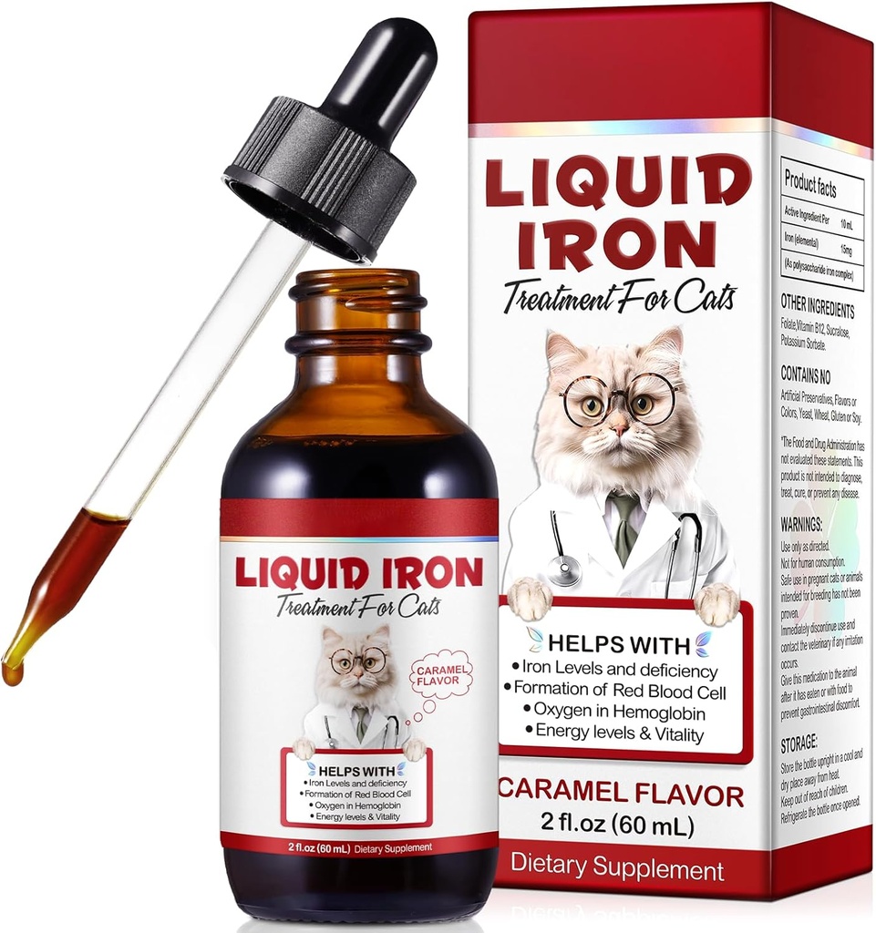 Rauta täydentää Kissat, 60ML Liquid rauta Folate ja B12 tukee anemiaa, alhainen Enery tasot ja letargia, edistää Red Blood Cell Formation ja veren terveys