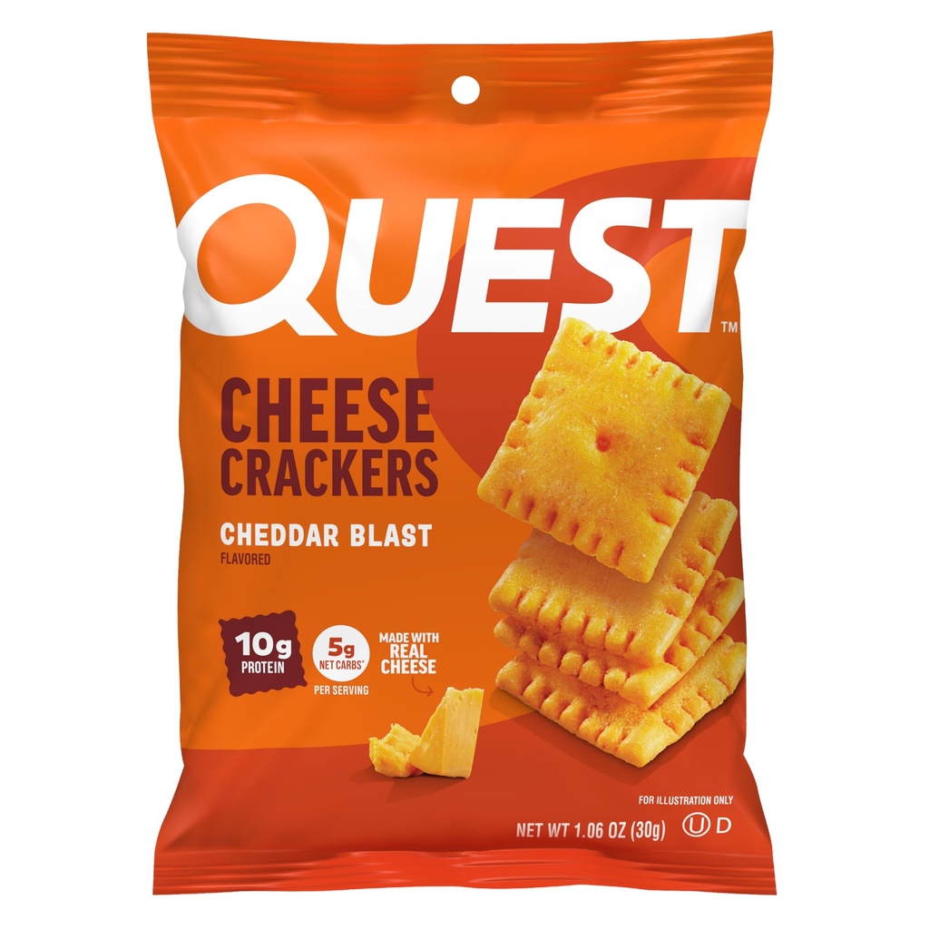 Quest Nutrition Cheese Crackers, Cheddar Blast, 10g proteiinia, 5g Net Carbs, 1g sokeria, Valmistettu todellinen juusto, 12 pakkausta (1.06 oz pussit)