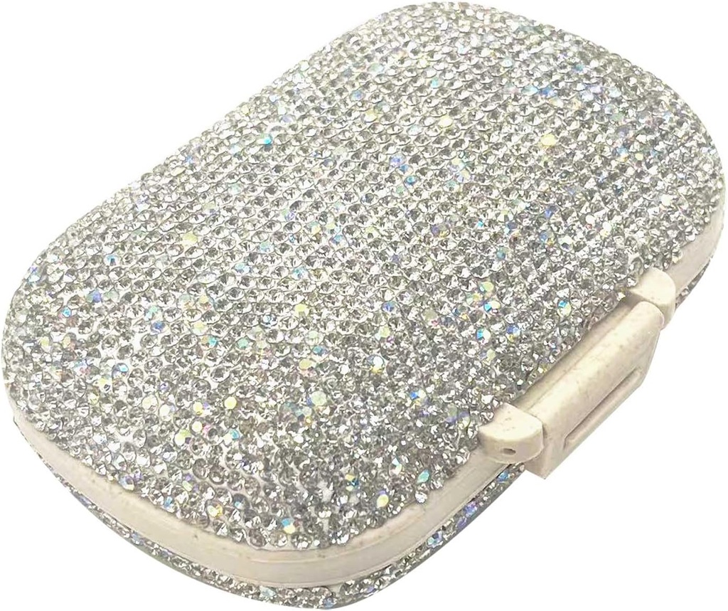 Bling Diamond Pill Organizer med 8 Compartments,Daily Travel Portable Pill Case Double Sided Rhinestone Pill Box för Vitamin / Cod Liver Oil Medicine Kit (Silver)