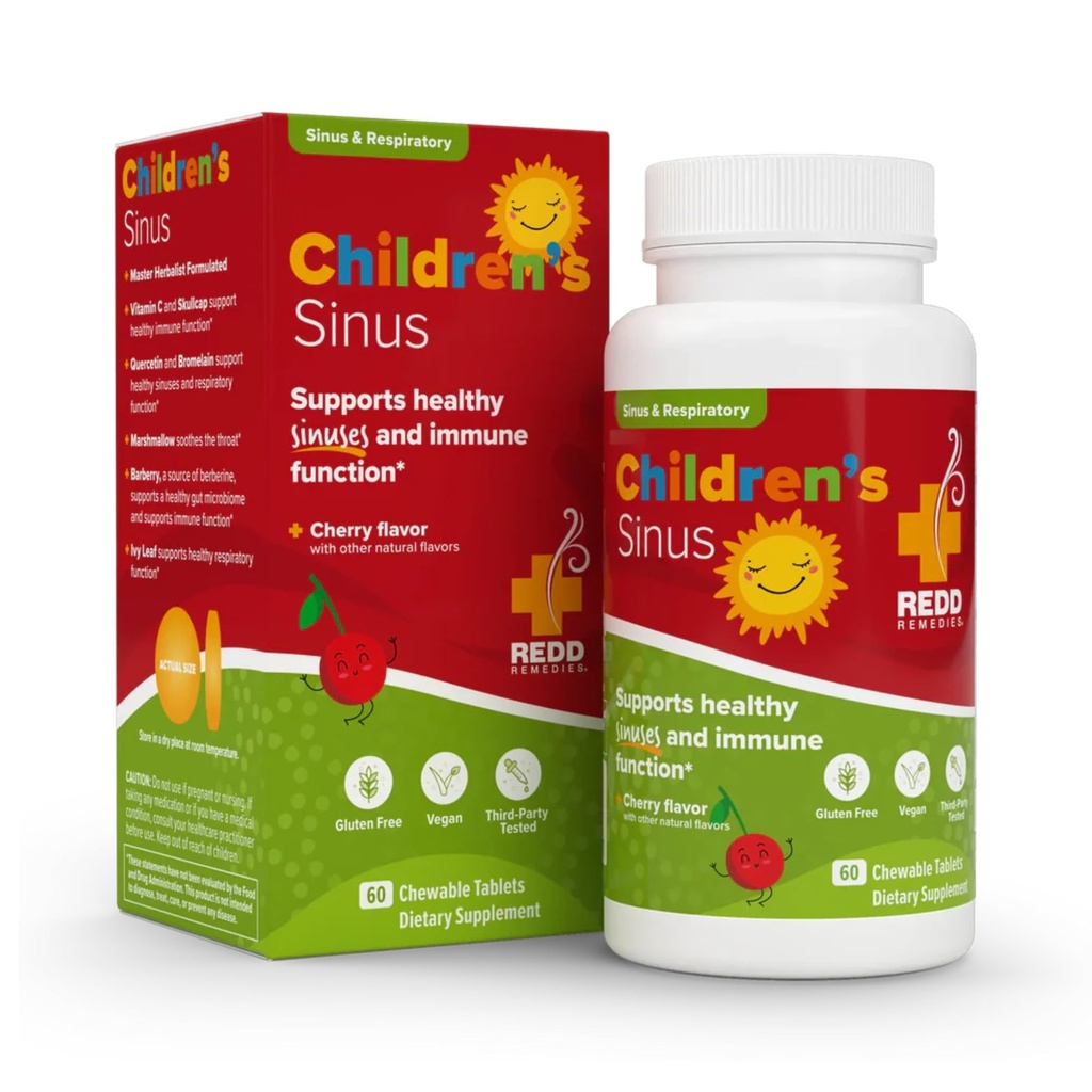 Redd Remedies, Lasten Sinus-tuki, Immuniteetti ja hengitysteiden terveyden Formula, Cherry Flavor, 60 purutablettia