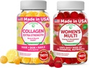 Lunakai Collagen ja naisten Multivitamiini Gummies Bundle - ei-GMO-anti-aging lisäravinteet Biotiini, sinkki, C-vitamiini ja E - 100% päivittäinen arvo 16 välttämättömiä vitamiineja ja kivennäisaineita - 30 päivää tarjonta