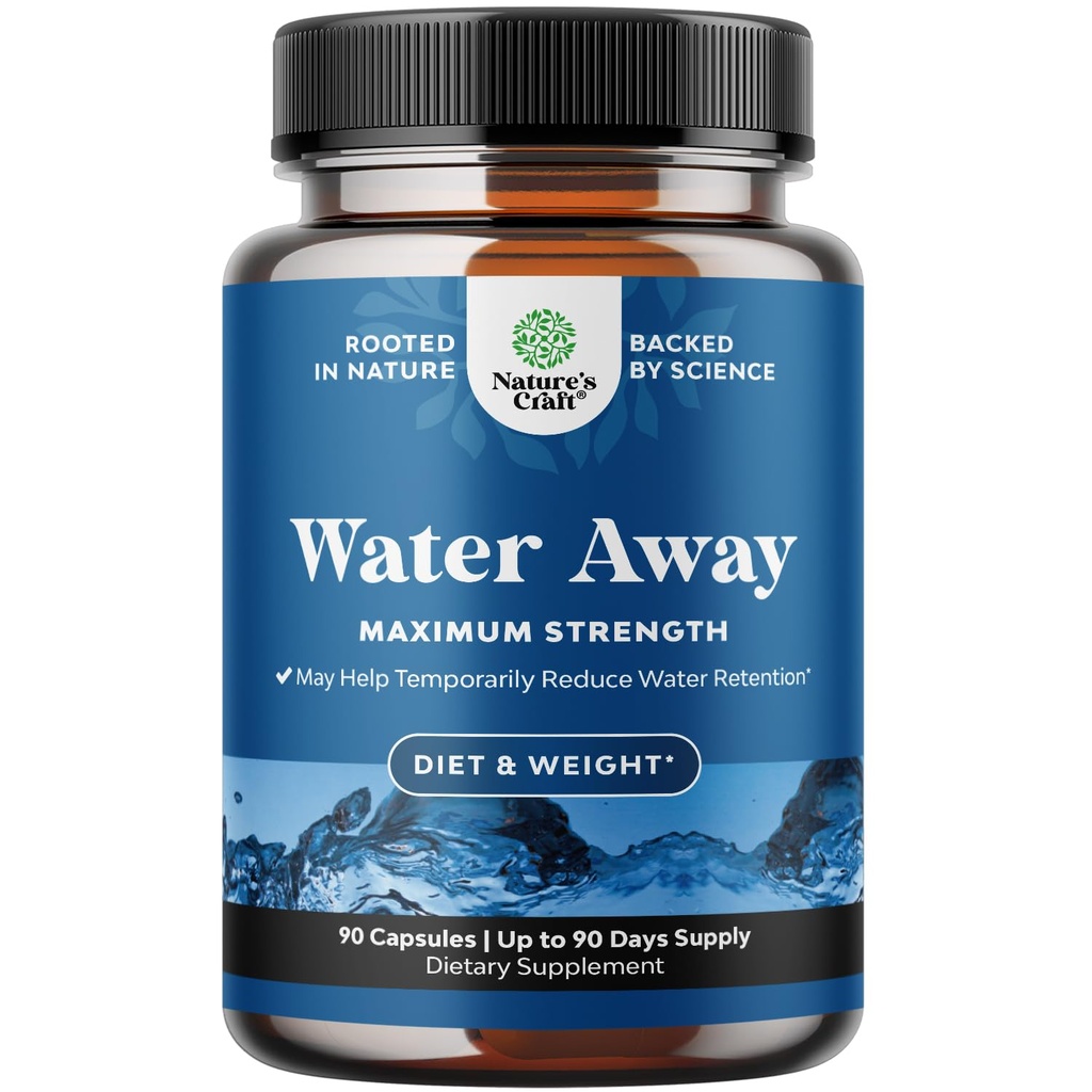 Water Away Herbal Diuretic pillerit High Strength - Nesteen säilytystä täydentää kanssa Voikukka Leaf Extract & Green Tea for Bloating Relief for Women & Men - kapselit jalka & jalkojen turvotus - 90