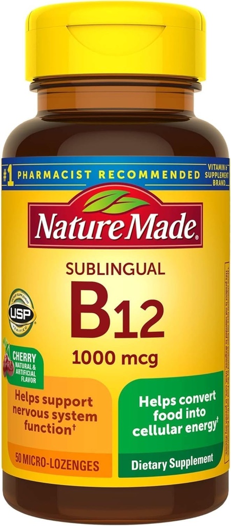 Nature Made Sublingual Vitamin B12 1000 mcg Micro-Lozenges, 50 greve för metabolisk hälsa
