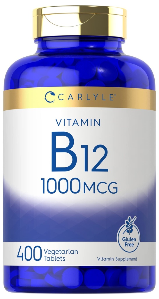 Carlyle B12 1000 mikrog 400 tablettia kasvissyöjä, ei-GMO, gluteeniton täyte
