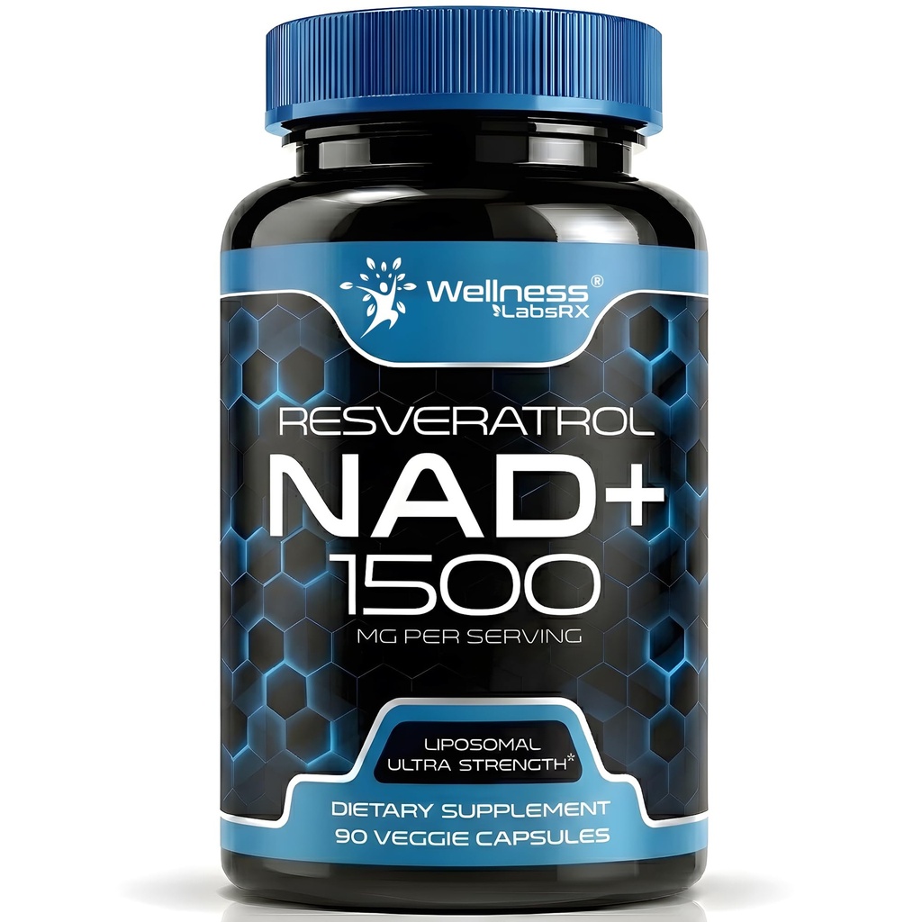 WELLNESS LABSRX NAD Supplement, 1500 mg - USA Made Liposomal NAD+ Täydennys Resveratrol, NAD Plus Boosting - Tuki soluterveyden, kestävyys & terve ikääntyminen - Ultra vahvuus kapselit