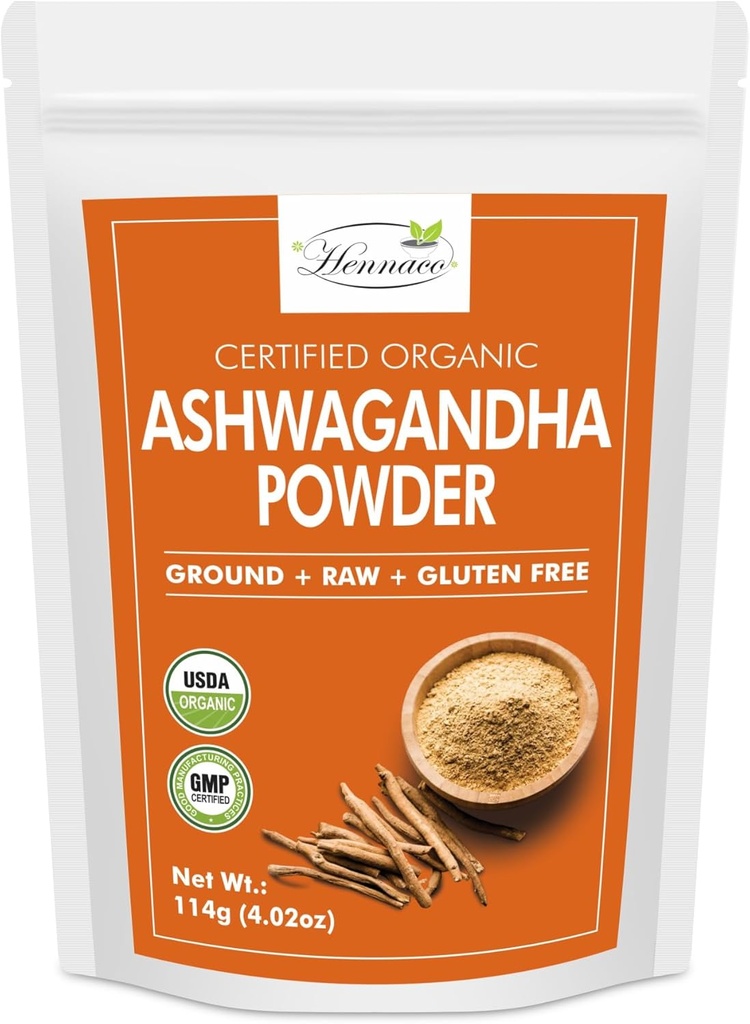 Organisk Ashwagandha Powder | Lösbar Zip Lock Pouch | Withania Somnifera från Indien | USDA Organic | Non-GMO | Pure & Natural Herbal Ashwagandha Powder | 114 Gram (4 OZ)
