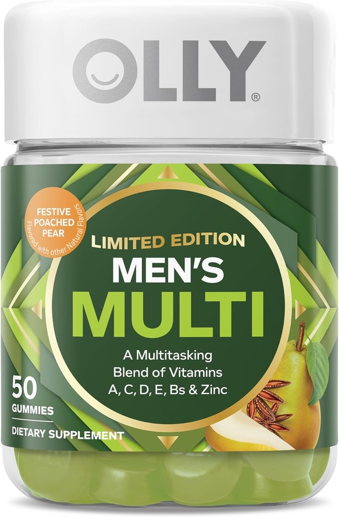 Olly Miesten Multi, Vitamiinit A, C, D, E, B, Sinkki, Limited Edition, Juhla salametsästetty siideri - 50ct