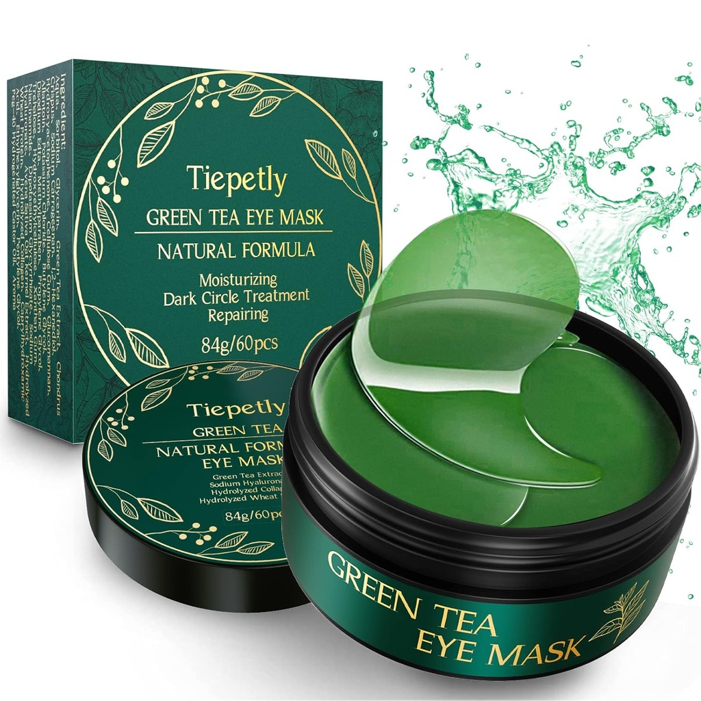 Tiepetly Under Eye Maskeja Collagen, Vihreä Tea Eye Patchs for Dark Circles ja Puffiness, Hydrating, Anti ryppy, 60 kpl