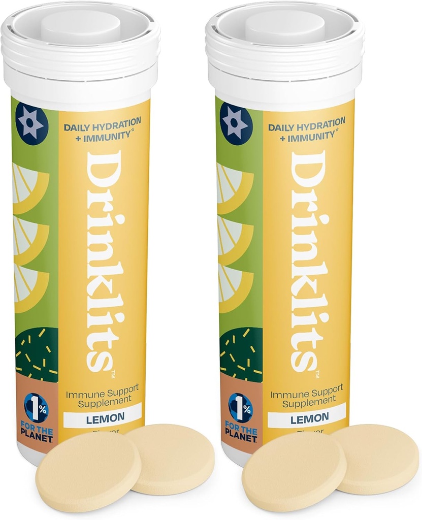 Drinklits Sitruuna Immuuni tukitabletit (2) Tube Bundle Päivittäinen immuniteetti - 0g Sokeri - Vitamiinit - Elektrolyytit - Herbal Blend ... 20 Tarjoilut ... 10 tablettia per putki