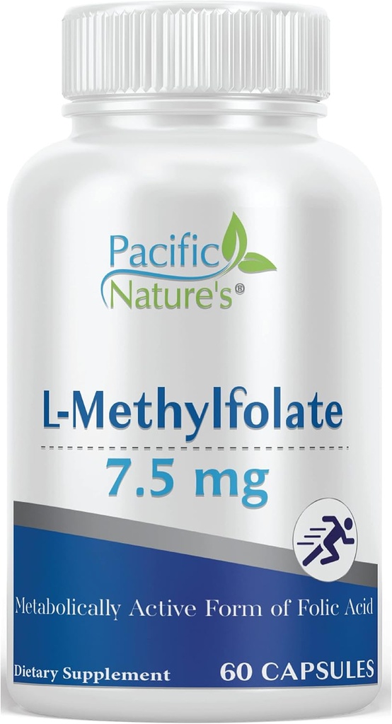 Pacific Nature's L-Metyylifolaatti 7.5 mg (60 kapselia) Natural, Active Form of Folate for Overall Health Support - Gluteeniton, ei-GMO