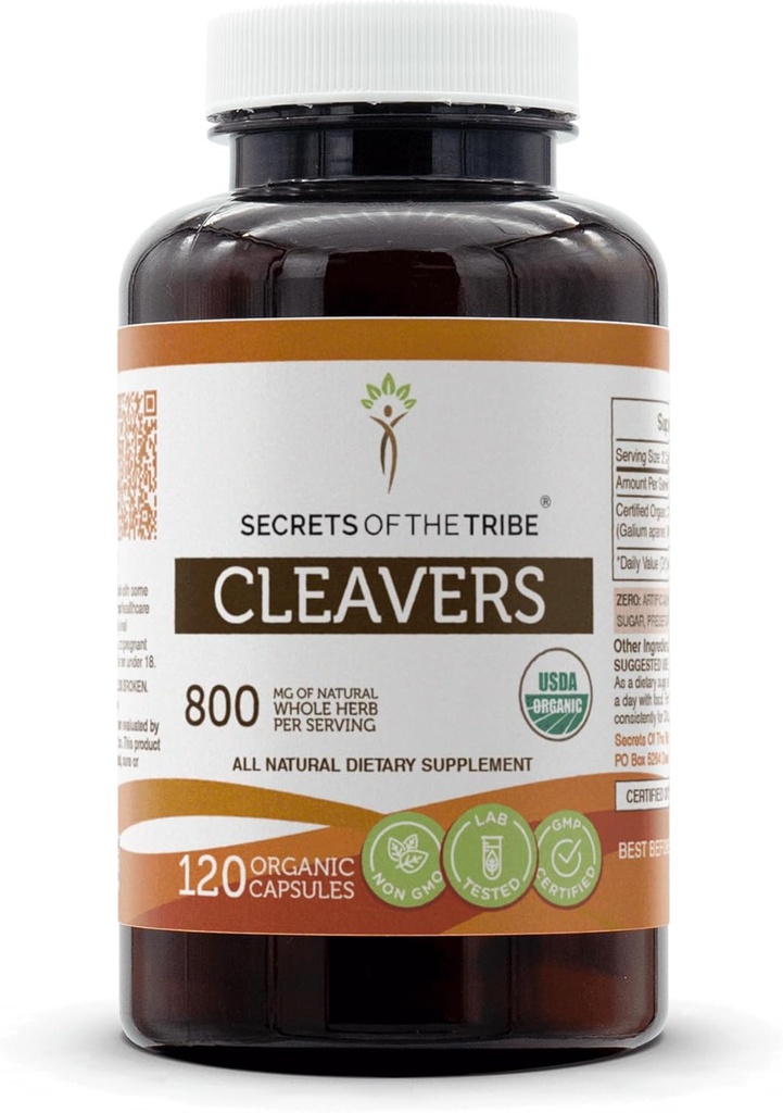 Secrets of the Tribe Cleavers USDA Organic | Made with Vegetarian Capsules and Certified Organic Cleavers (Galium aparine) Dried Herb (120 kapslar)