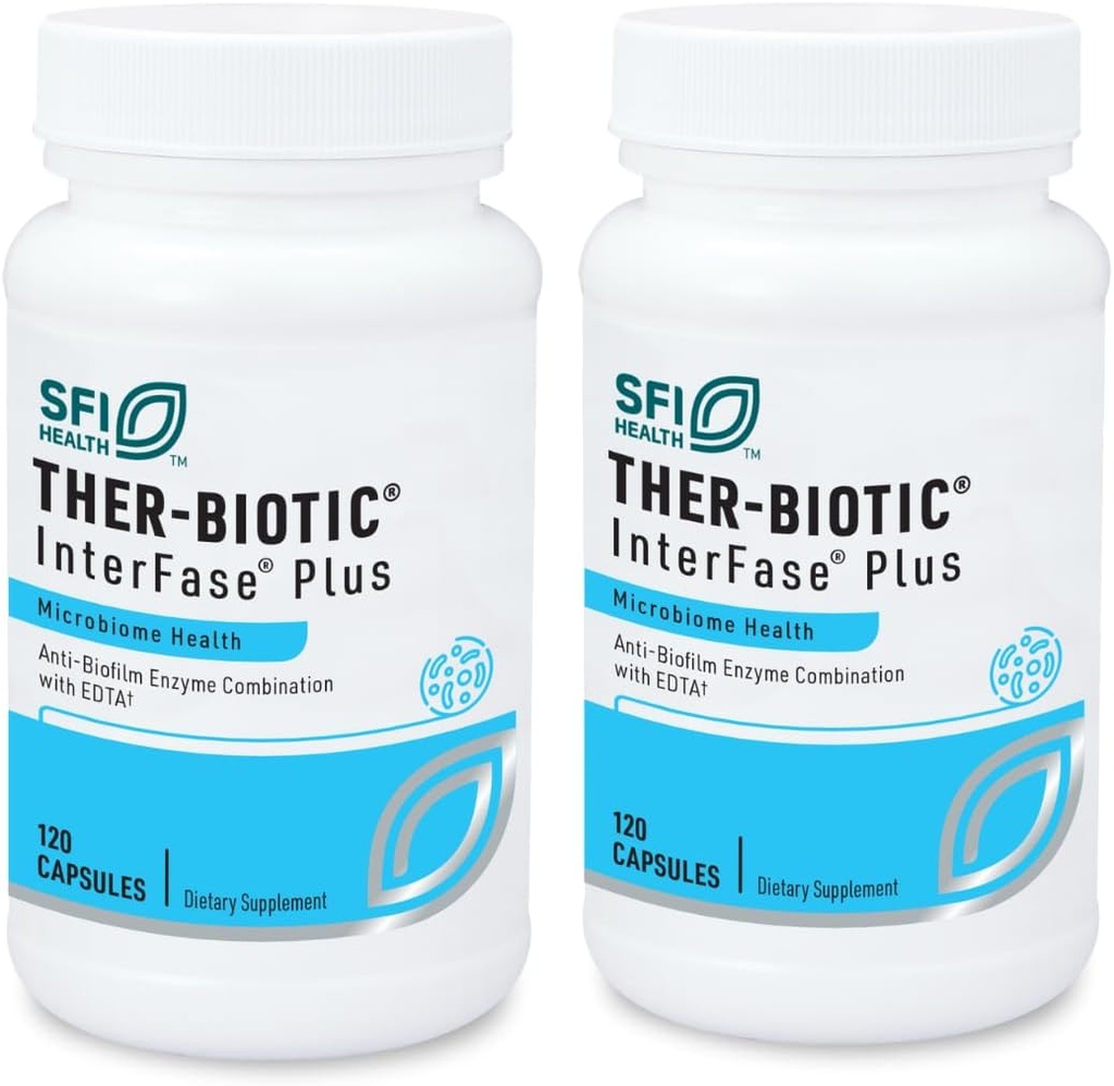 Klaire Labs SFI Health Interfase Plus - Enzyme-yhdistelmä häiriöihin Biofilm Matrix + EDTA - Gastrointestinaalinen järjestelmä, Gut Flora, Biofilm & Detox Support (120 kapselia / 2 pakkaus)