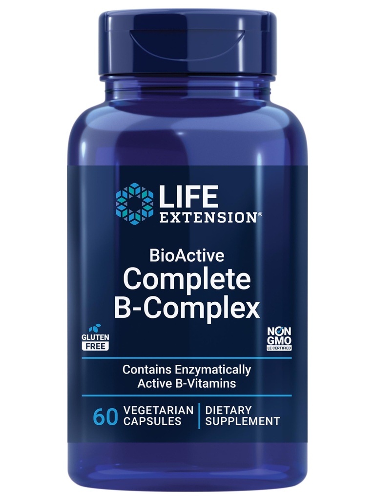 Life Extension BioActive Complete B-Complex, Hjärta, Hjärna och Nerve Support, Hälsosam Energi, Metabolism, Komplett B-komplex, 60 Vegetariska kapslar